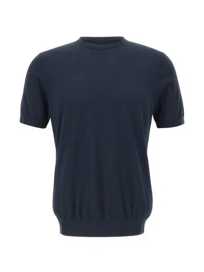 Diktat Short-sleeved Cotton Sweater In Blue