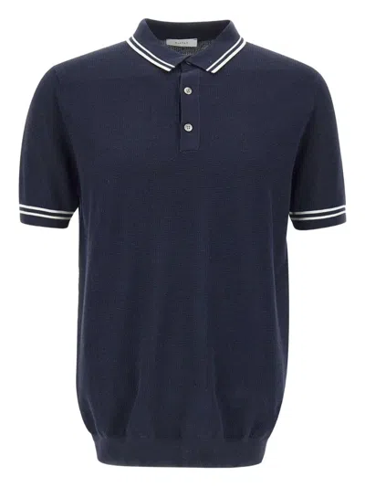 Diktat Striped-detail Polo Shirt In Blue