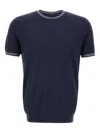 Diktat Striped-trim Crew-neck T-shirt In Blue