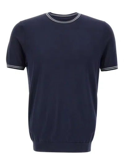 Diktat Striped-trim Crew-neck T-shirt In Blue