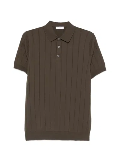 Diktat Vertical-ribbed Polo Shirt In Brown