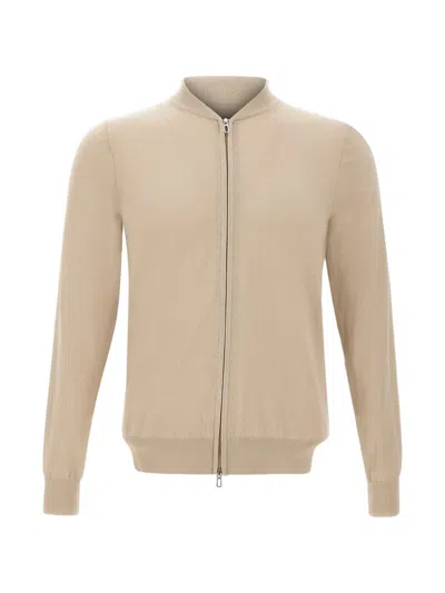 Diktat Zip-front Ribbed Cardigan In Neutral