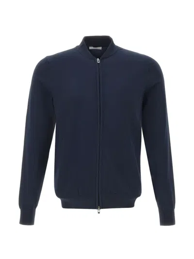 Diktat Zip-up Ribbed-trim Sweater In Blue