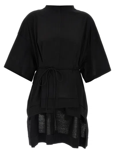 Di.la3 Pari' Asymmetrical Black Cotton T-shirt With Dropped Shoulders