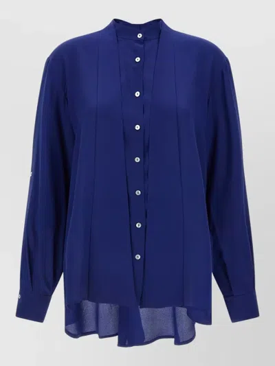 Di.la3 Pari' Bonton Shirt Collarless Long Sleeves Hem In Blue