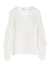 Di.la3 Pari' Puff-sleeve Silk Shirt In White