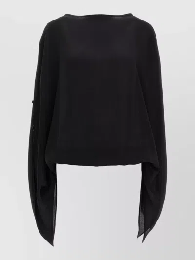 Di.la3 Pari' Cristina Blouse Button Detail Draped Sleeves In Black
