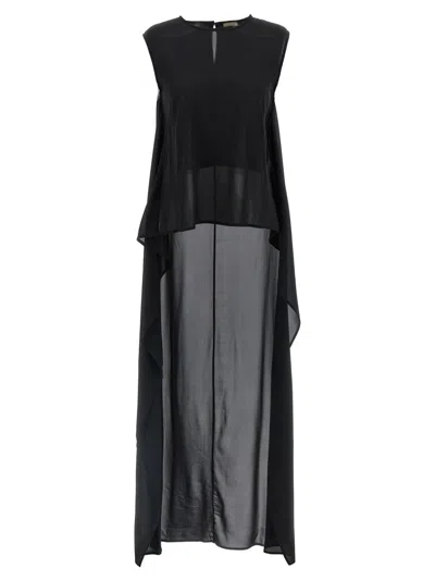 Di.la3 Pari' Silk Top With Dramatic Train In Black