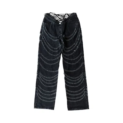 Pre-owned Dilara Findikoglu Dressing For Pleasure Eyelet Laced Jeans 'grey' | Women's Size 42 In Gray