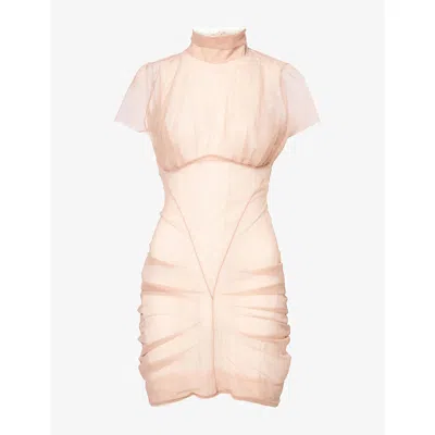 Dilara Findikoglu Womens  Heart Of Stone Ruched Mesh Mini Dress In Nude