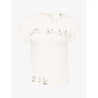 Dilara Findikoglu Womens  Safety Pin Distressed Cotton-jersey T-shirt In White