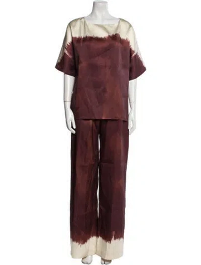 Pre-owned Dima Ayad Colorblock Pattern Pant Set In Burgundy
