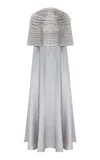 Dima Ayad Gathered Silver Cape Dress