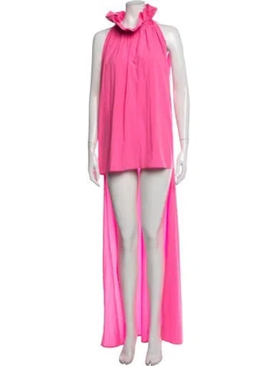 Pre-owned Dima Ayad Halterneck Long Dress In Pink