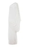 Dima Ayad Lace And Georgette Cotton Ruched Gown In White