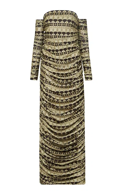 Dima Ayad Metallic Jacquard-knit Gathered Strapless Dress In Multi