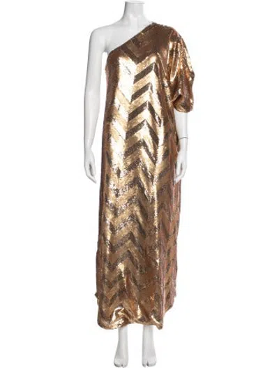Pre-owned Dima Ayad Patterned Long Dress In Brown