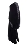 Dima Ayad One-shoulder Draped Georgette And Lace Gown In Black