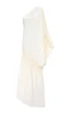 Dima Ayad Single-shoulder Lace Georgette Dress In Ivory