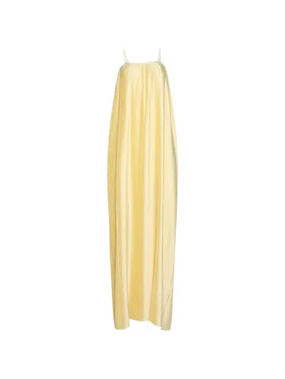 Dima Ayad Spaghetti Strap Pleated Dress In Yellow