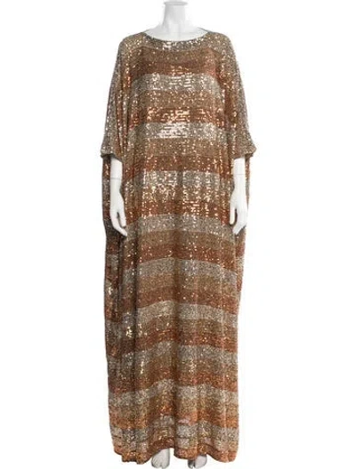 Pre-owned Dima Ayad Striped Long Dress In Brown