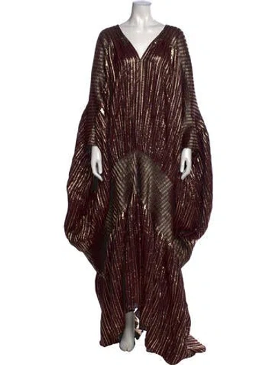 Pre-owned Dima Ayad Striped Long Dress In Brown
