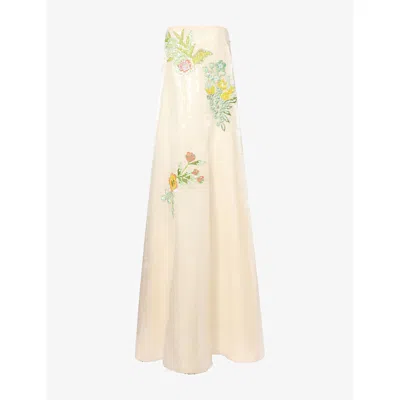 Dima Ayad Womens Floral Organza Sequinned Strapless Maxi Dress Ivory In Neutral