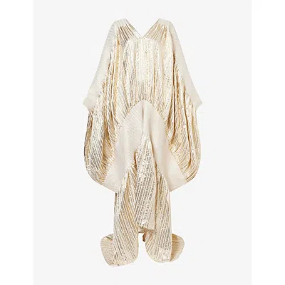 Dima Ayad Womens Gold Metallic V-neck Woven Kaftan