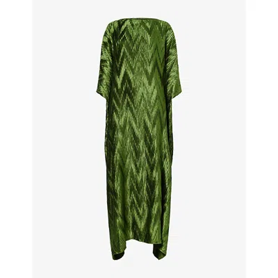 Dima Ayad Womens Green Cocoon Pleated Woven Maxi Dress In Multi