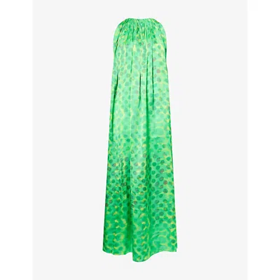Dima Ayad Womens Green Halterneck Polka-dot Woven Maxi Dress