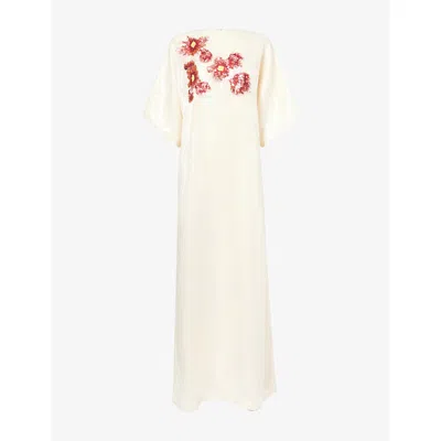Dima Ayad Womens Ivory Organza Sequin Cocoon Woven Maxi Dress Xs In White