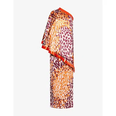 Dima Ayad Womens Multicolor Orange One-shoulder Printed Woven Maxi Dress