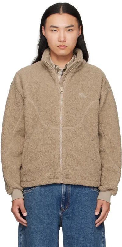 Dime Beige Polar Fleece Sherpa Zip Jacket In Brown