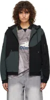 Dime Black & Gray Panel Denim Hooded Bomber Jacket In Charcoal