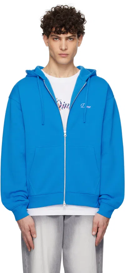 Dime Blue Cursive Small Logo Zip Hoodie In Cobalt