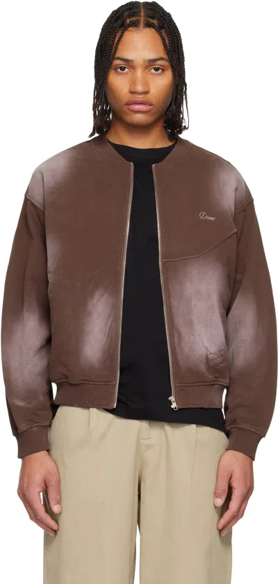 Dime Brown Faded Fleece Bomber Jacket
