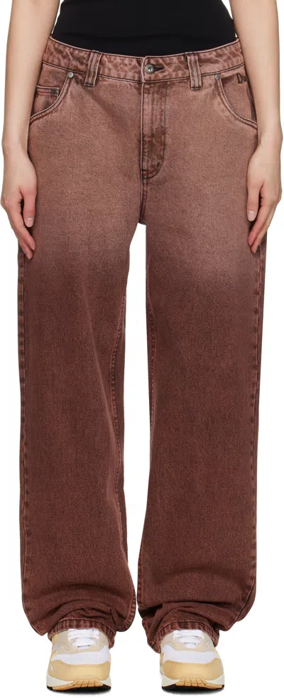 Dime Burgundy Classic Relaxed Denim Jeans In Dipped Sandblasted B