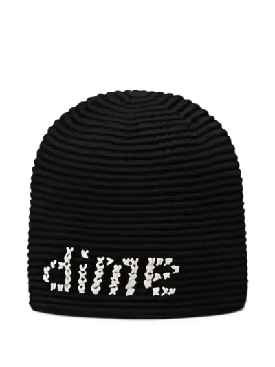 Dime Crochet Logo-embroidered Beanie Hat In Black