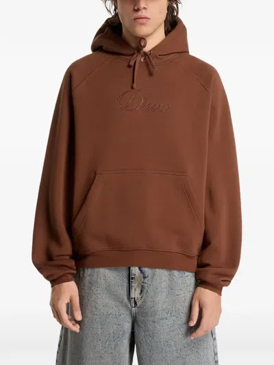 Dime Cursive Logo-embroidered Hoodie In Brown
