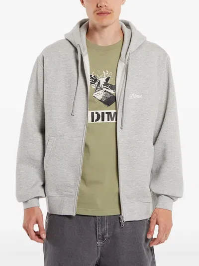 Dime Cursive Zip-up Hoodie In Grey