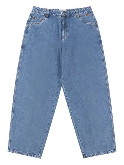Dime Embroidered-logo Baggy Jeans In Blue