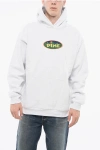 Dime Fleceed-cotton Hoodie With Patch Pocket And Embroidery In White