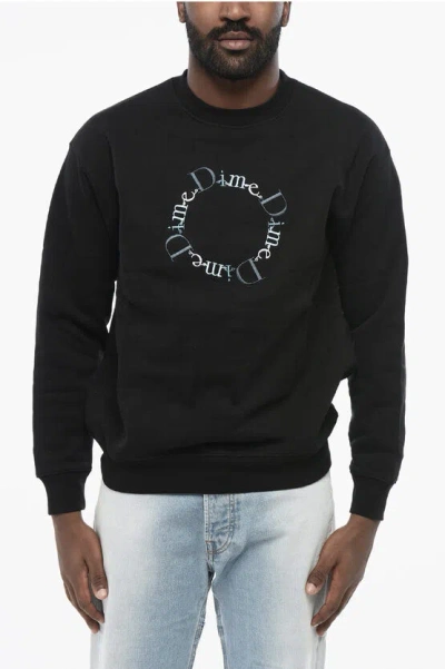 Dime Fleeced-cotton Crew-neck Sweatshirt With Embroidery In Black