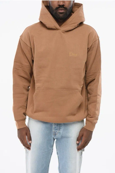 Dime Fleeced-cotton Hoodie With Patch Pocket In Brown