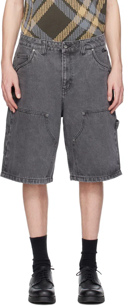 Dime Gray Carpenter Denim Shorts In Faded Black