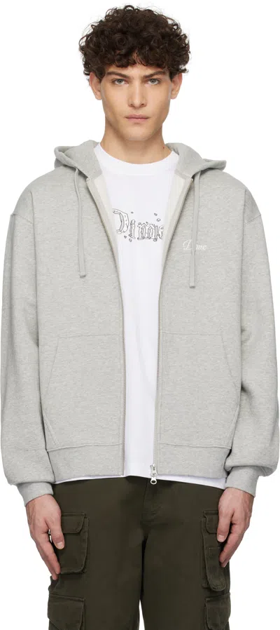 Dime Gray Cursive Small Logo Zip Hoodie In Heather Gray
