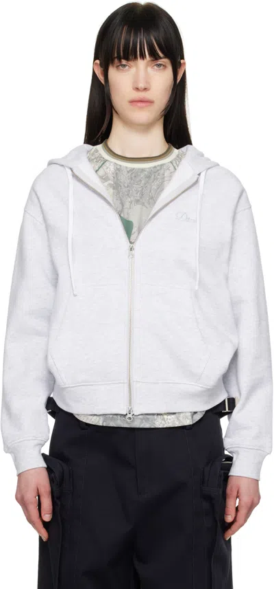 Dime Grey Cursive Zip Up Hoodie In Ash