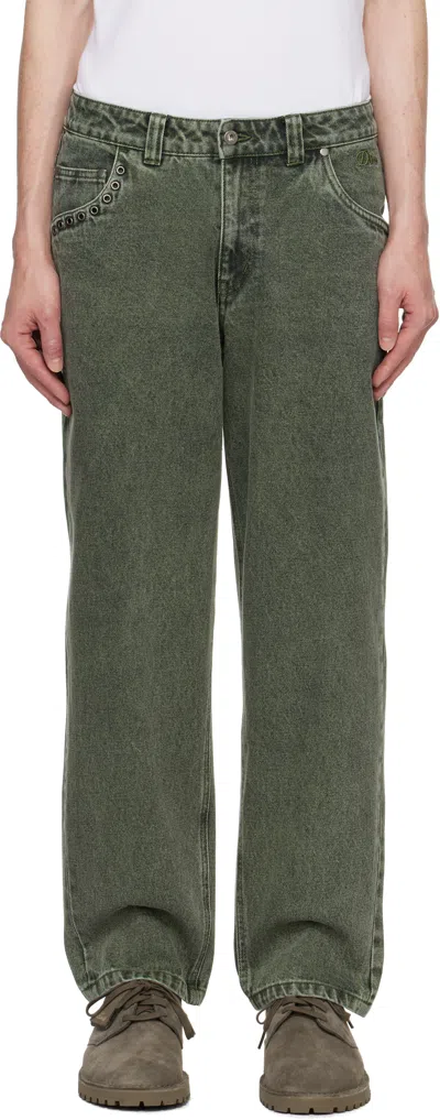 Dime Green Classic Relaxed Jeans In Faded Green