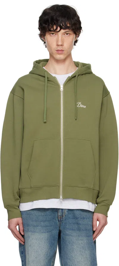 Dime Khaki Cursive Zip Hoodie In Army Green