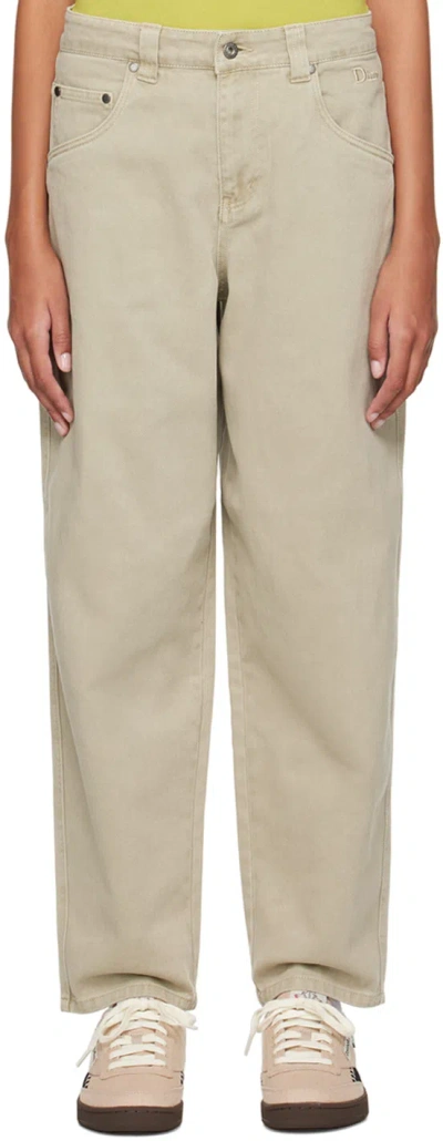 Dime Khaki Embroidered Jeans